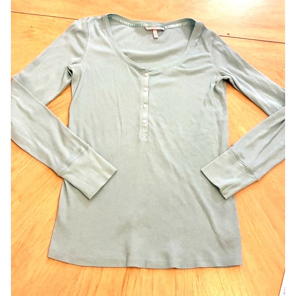 Y2K Victoria Secret Ribbed Henley Long Sleeve Shirt Cozy Minimalist Casual Large - Picture 10 of 11